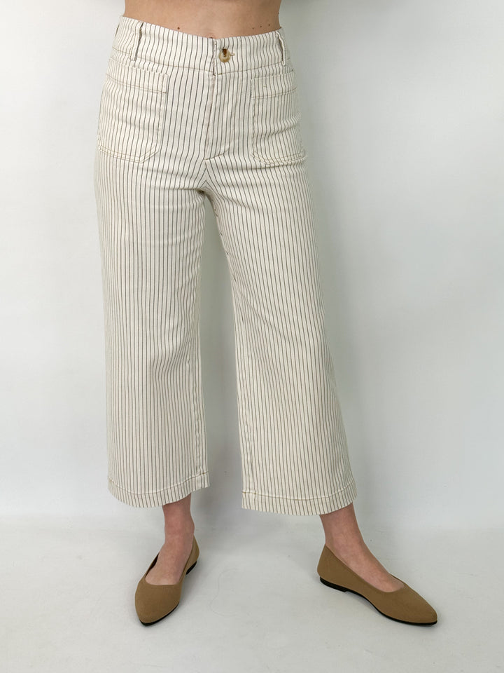 Farah - Cream Striped Denim Pants
