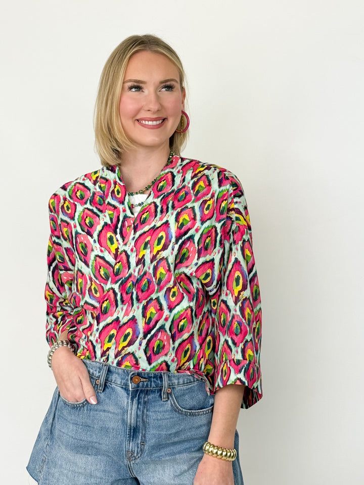 Winton & Waits - Ikat Abstract Short Kimono