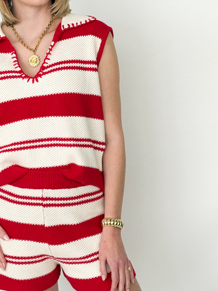 Sheila - Knit Sleeveless Short Set (Red)