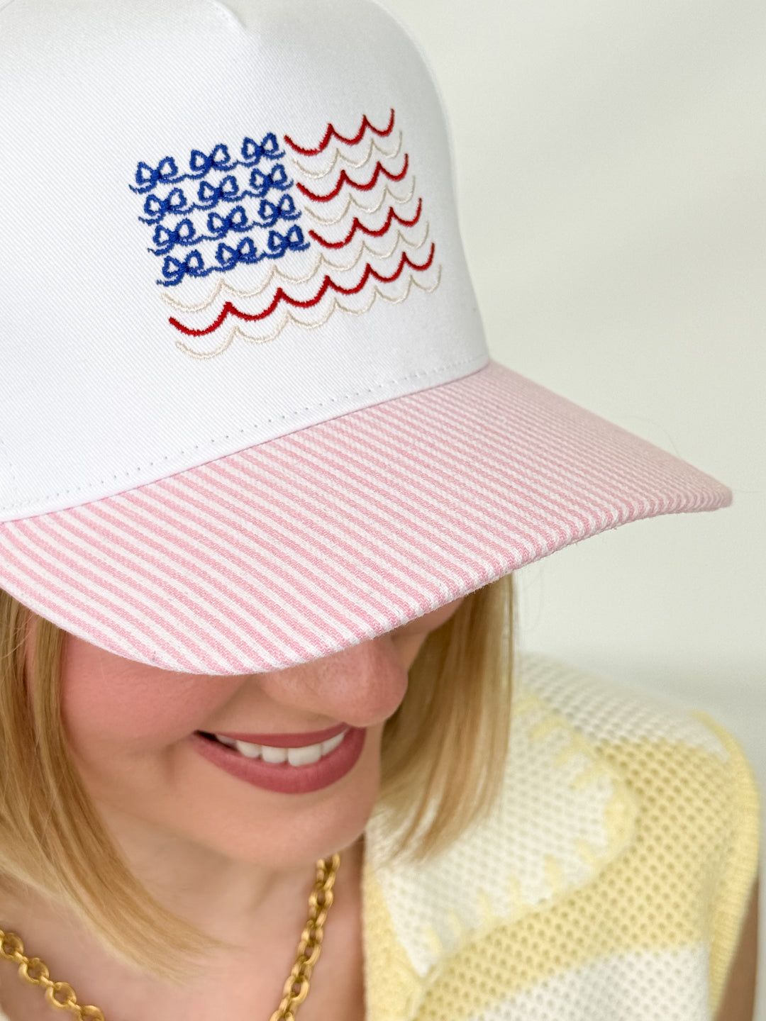 Americana USA Wave Flag Embroidered Adjustable Baseball Cap (Pink)