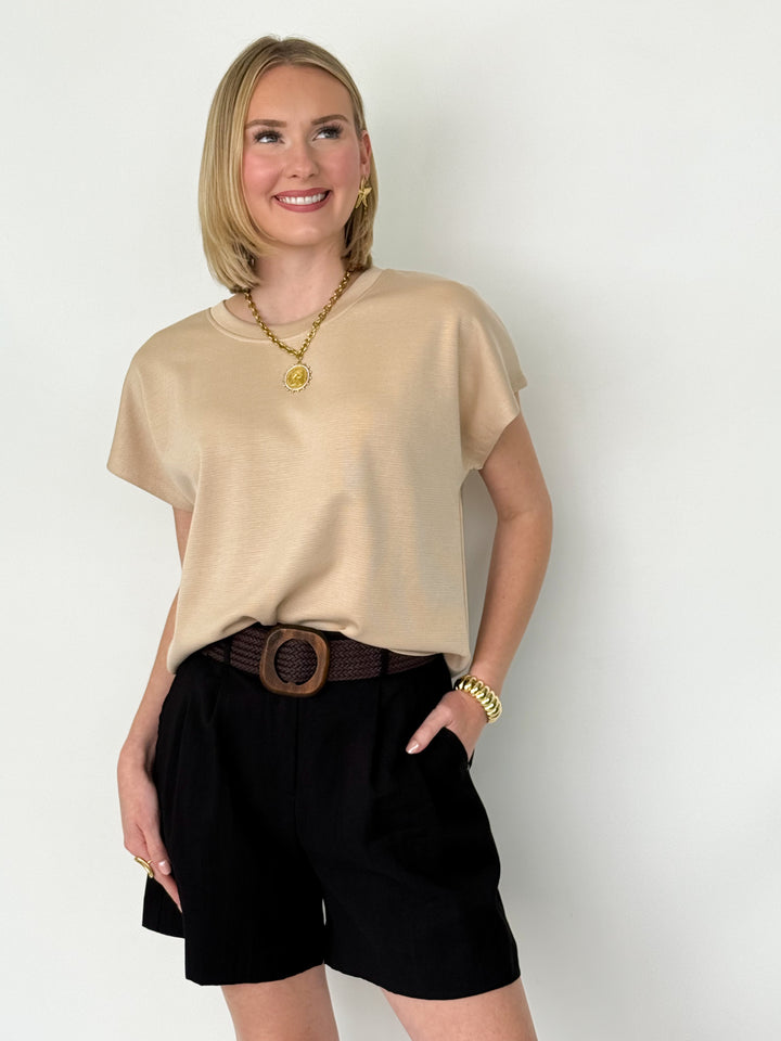 Marla - Taupe Knit Cap Sleeve Top