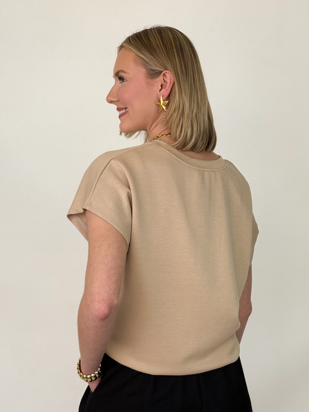 Marla - Taupe Knit Cap Sleeve Top