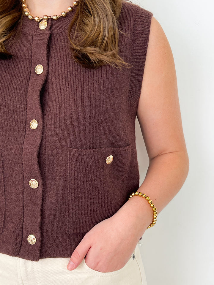 Felicia - Brown Knit Sweater Vest