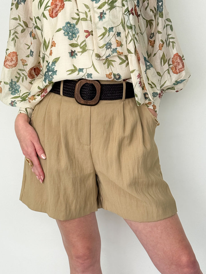 Nola - Belted Shorts (Taupe)