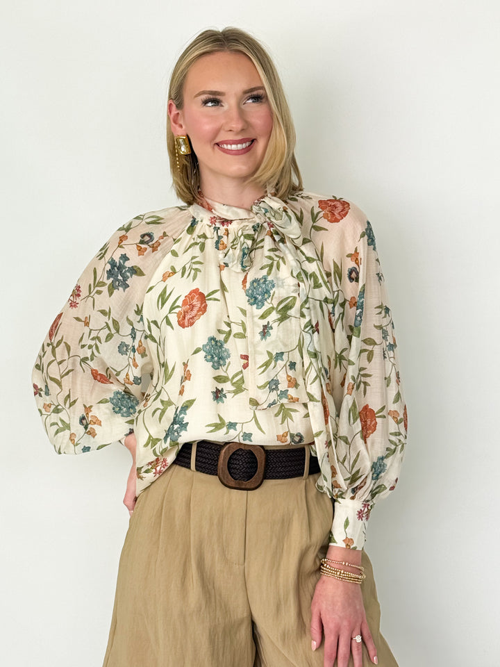 Zarah - Floral Neck Tie Blouse