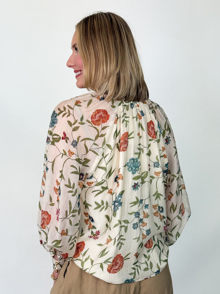 Zarah - Floral Neck Tie Blouse
