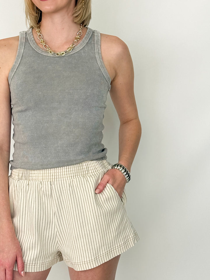 Hadley - Washed Ribbed Tank Top (Grey)