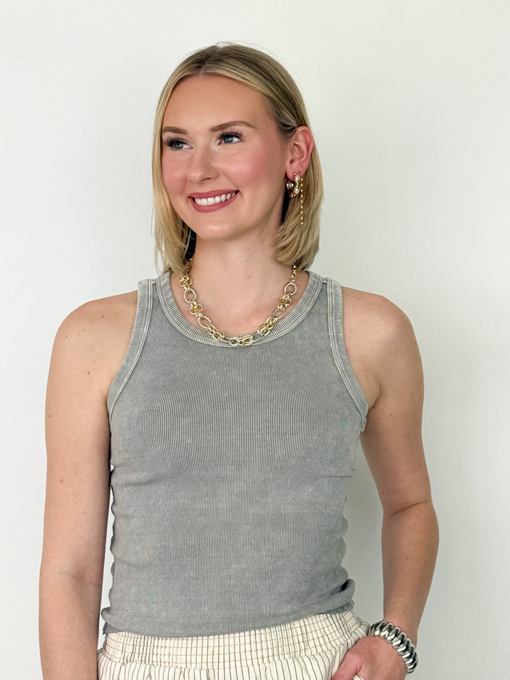 Hadley - Washed Ribbed Tank Top (Grey)