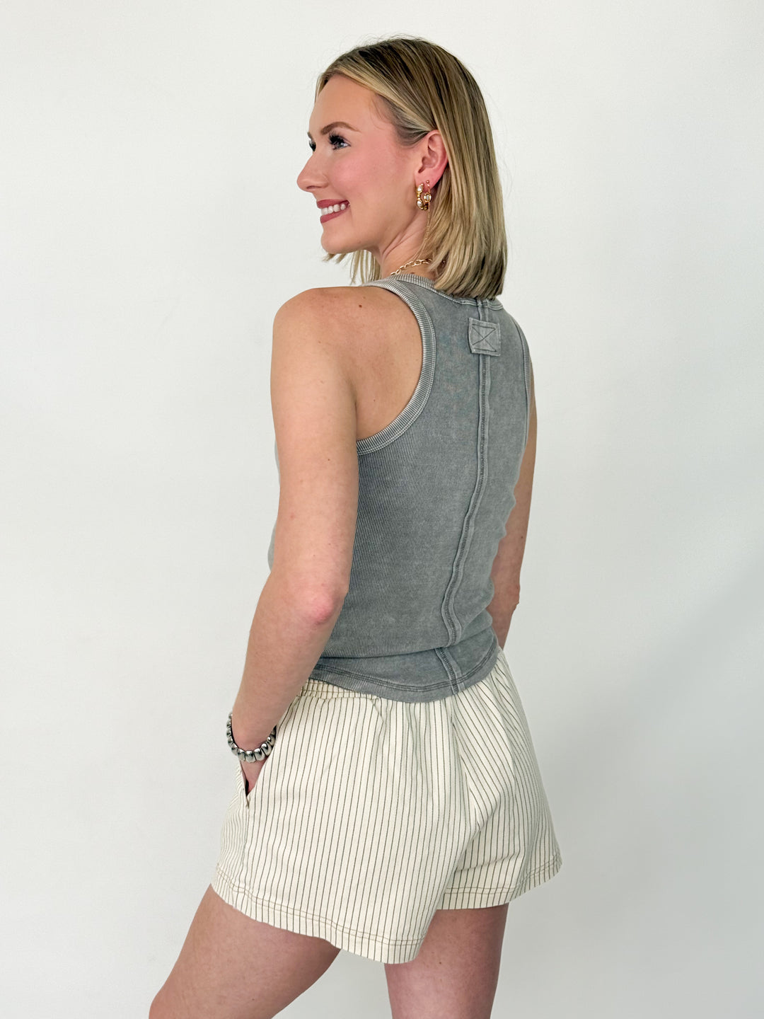 Hadley - Washed Ribbed Tank Top (Grey)
