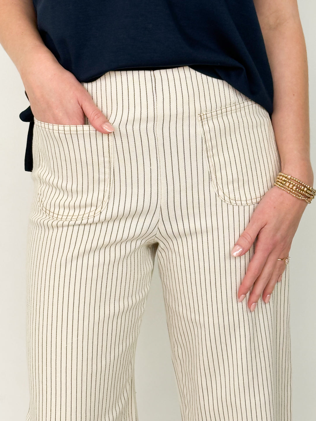 Ollie - Cream Striped Ruffle Hem Pants