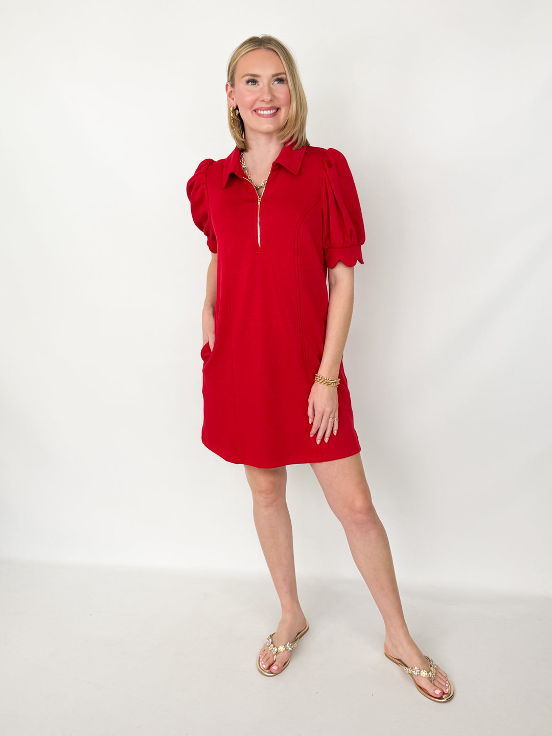 Torri - Scalloped Sleeve Dress (Red)