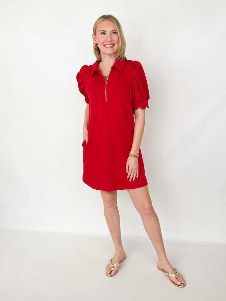 Torri - Scalloped Sleeve Dress (Red)