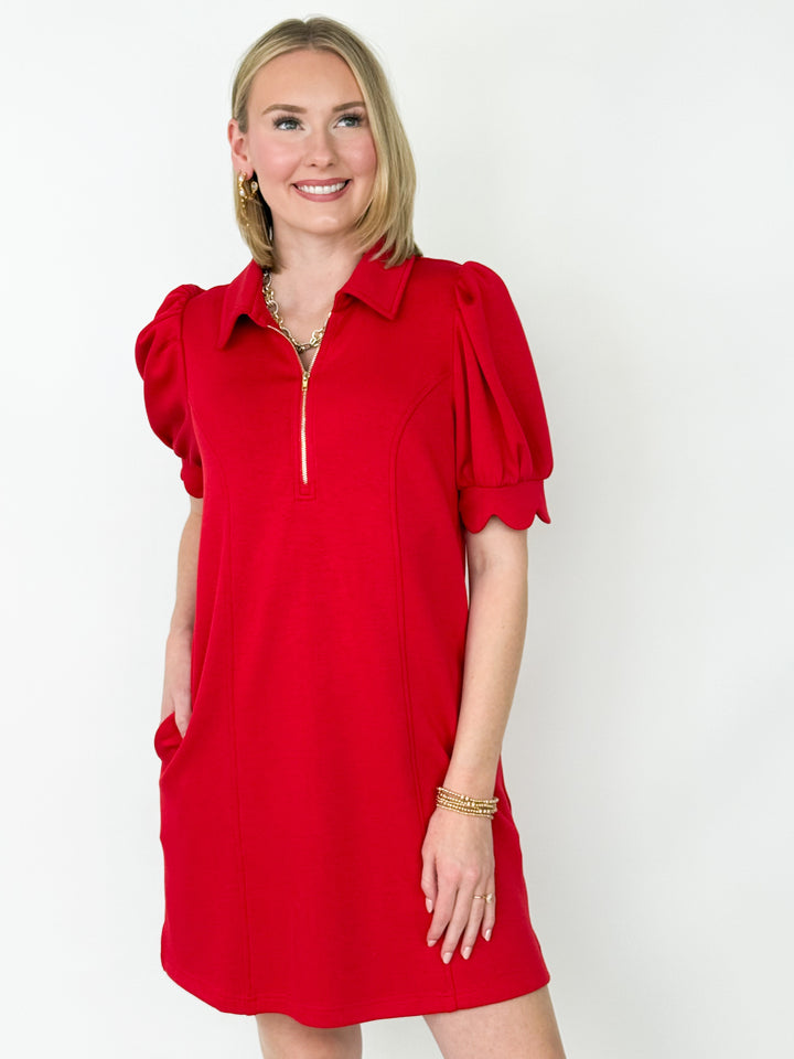 Torri - Scalloped Sleeve Dress (Red)