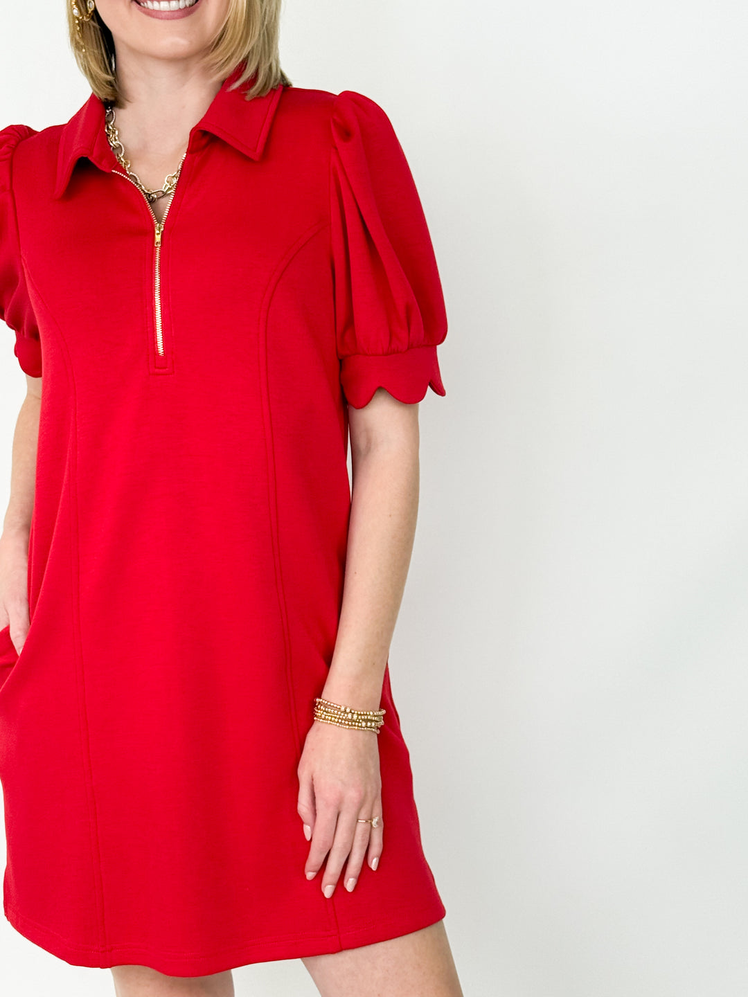 Torri - Scalloped Sleeve Dress (Red)