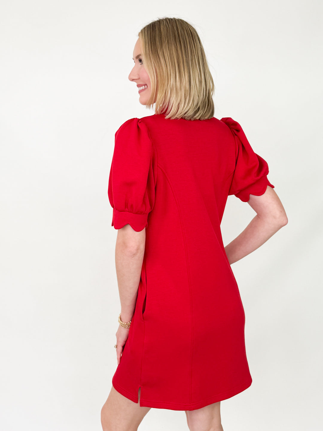 Torri - Scalloped Sleeve Dress (Red)