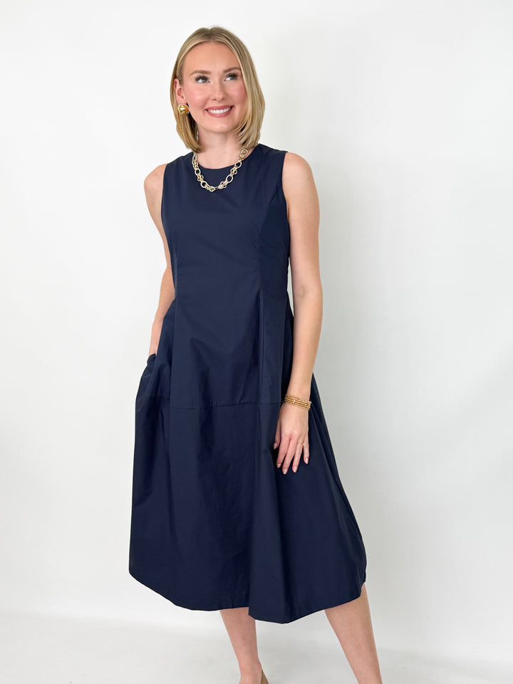 Nikita - Navy Poplin Midi Dress