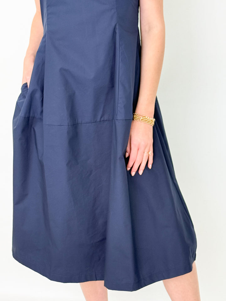 Nikita - Navy Poplin Midi Dress