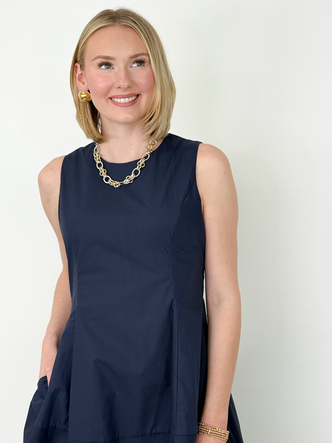 Nikita - Navy Poplin Midi Dress