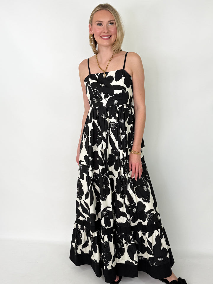 Rosa - Black Floral Tiered Maxi Dress