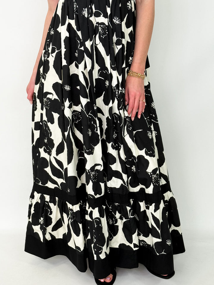 Rosa - Black Floral Tiered Maxi Dress