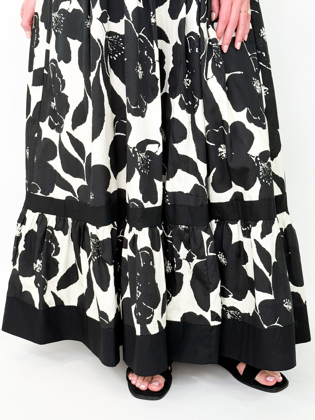 Rosa - Black Floral Tiered Maxi Dress