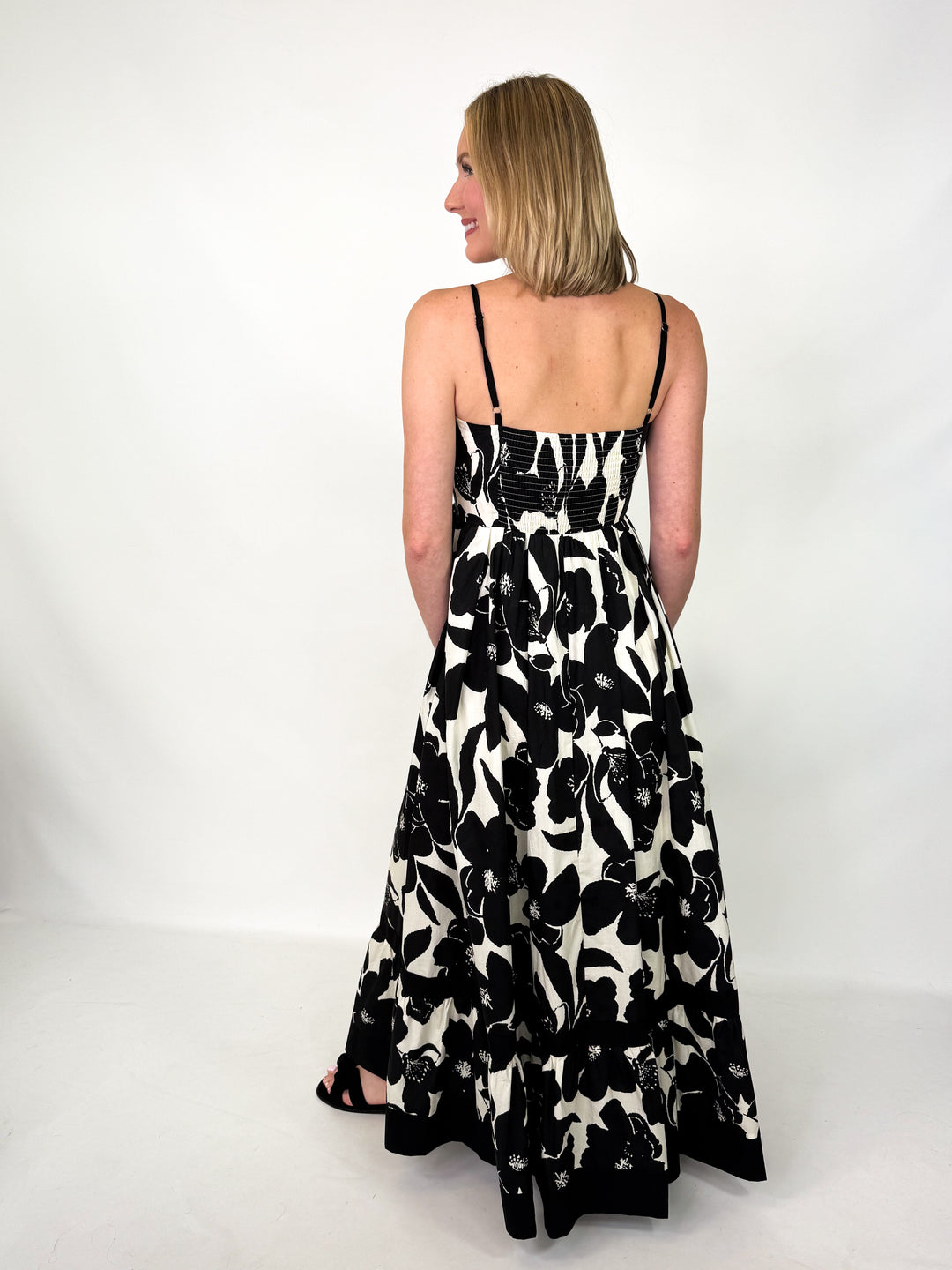 Rosa - Black Floral Tiered Maxi Dress