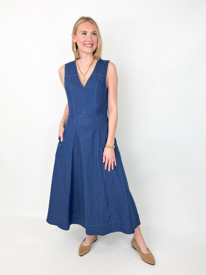 Ella - Sleeveless Denim Midi Dress