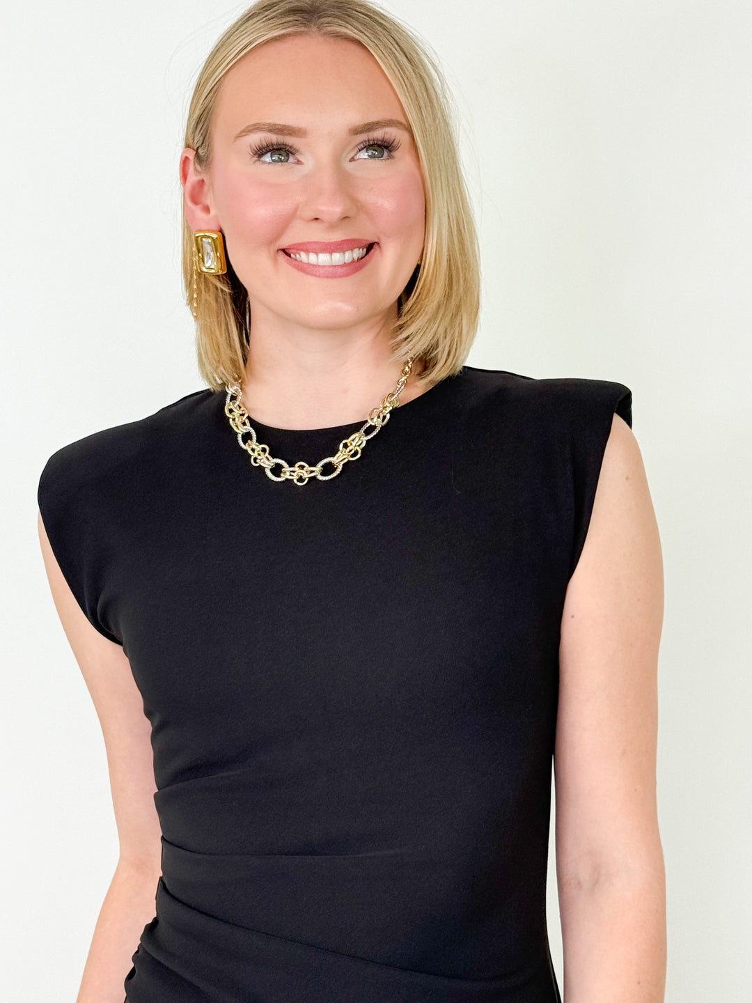 Hattie - Ruched Flitted Dress (Black)