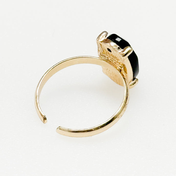 Gloria - Black Oval Rhinestone Ring