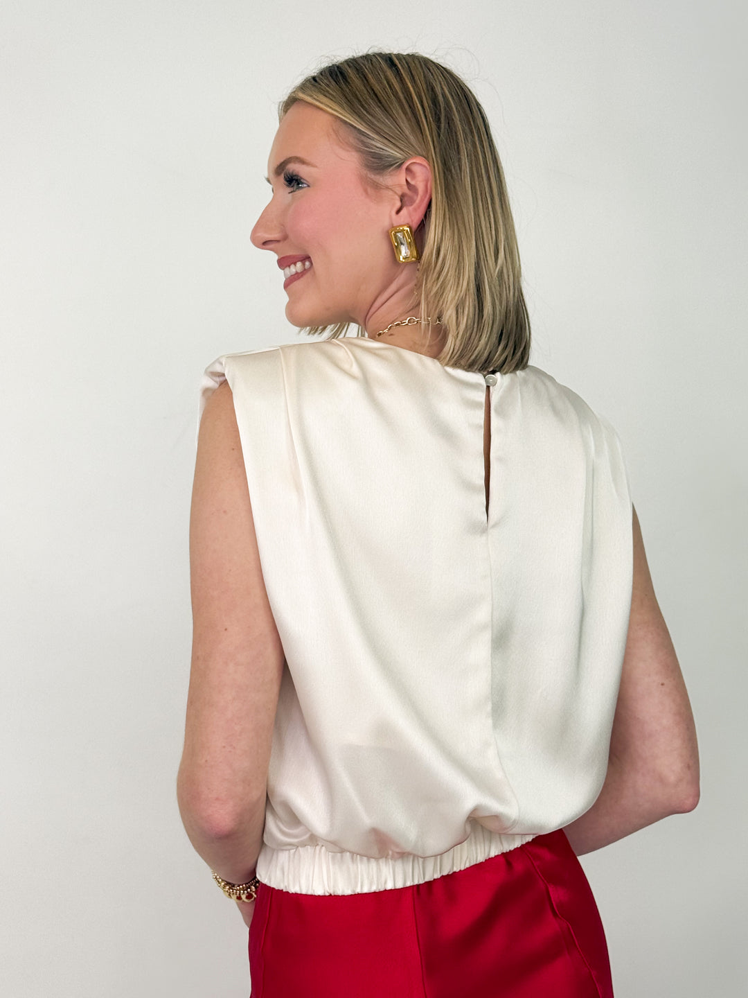 Sawyer - Round Neck Shoulder Pad Top (Cream)