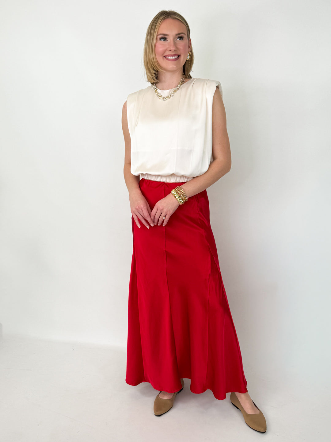 Greer - Fit & Flare Satin Maxi Skirt
