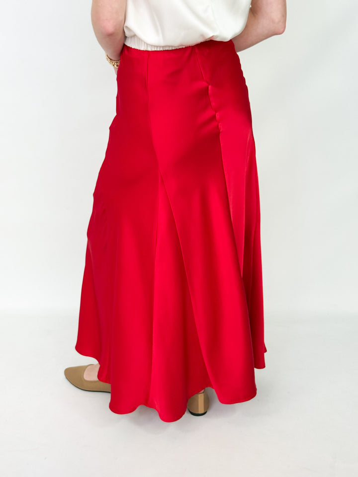Greer - Fit & Flare Satin Maxi Skirt