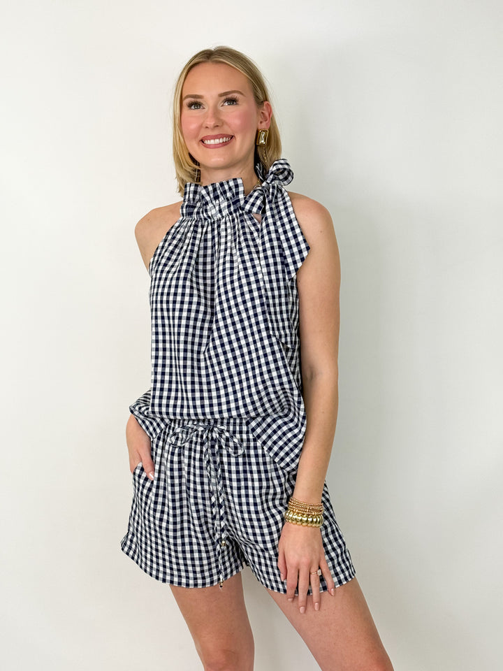 Priscilla - Navy Gingham Short Set