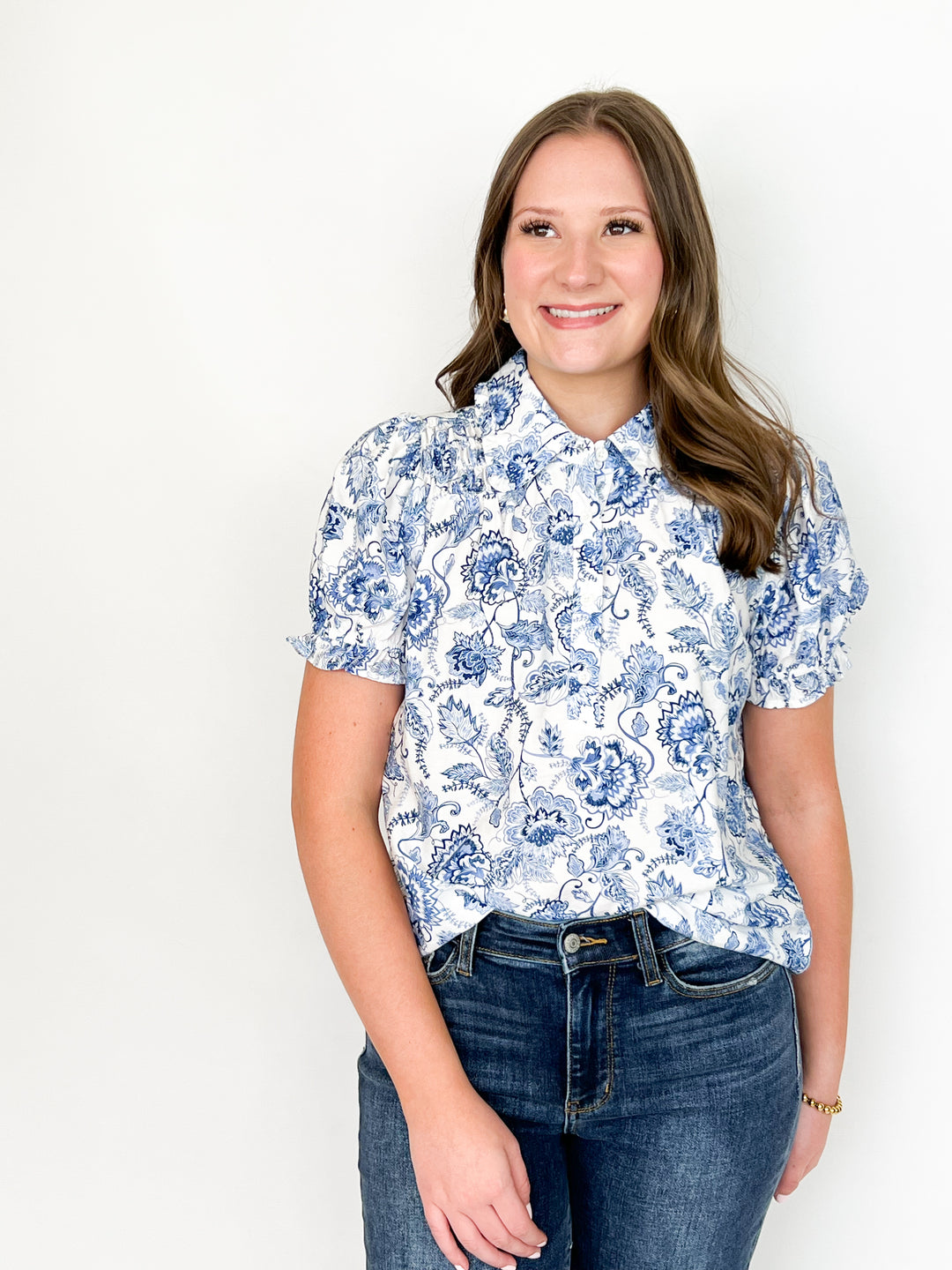 Beverly - Blue Floral Puff Sleeve Blouse