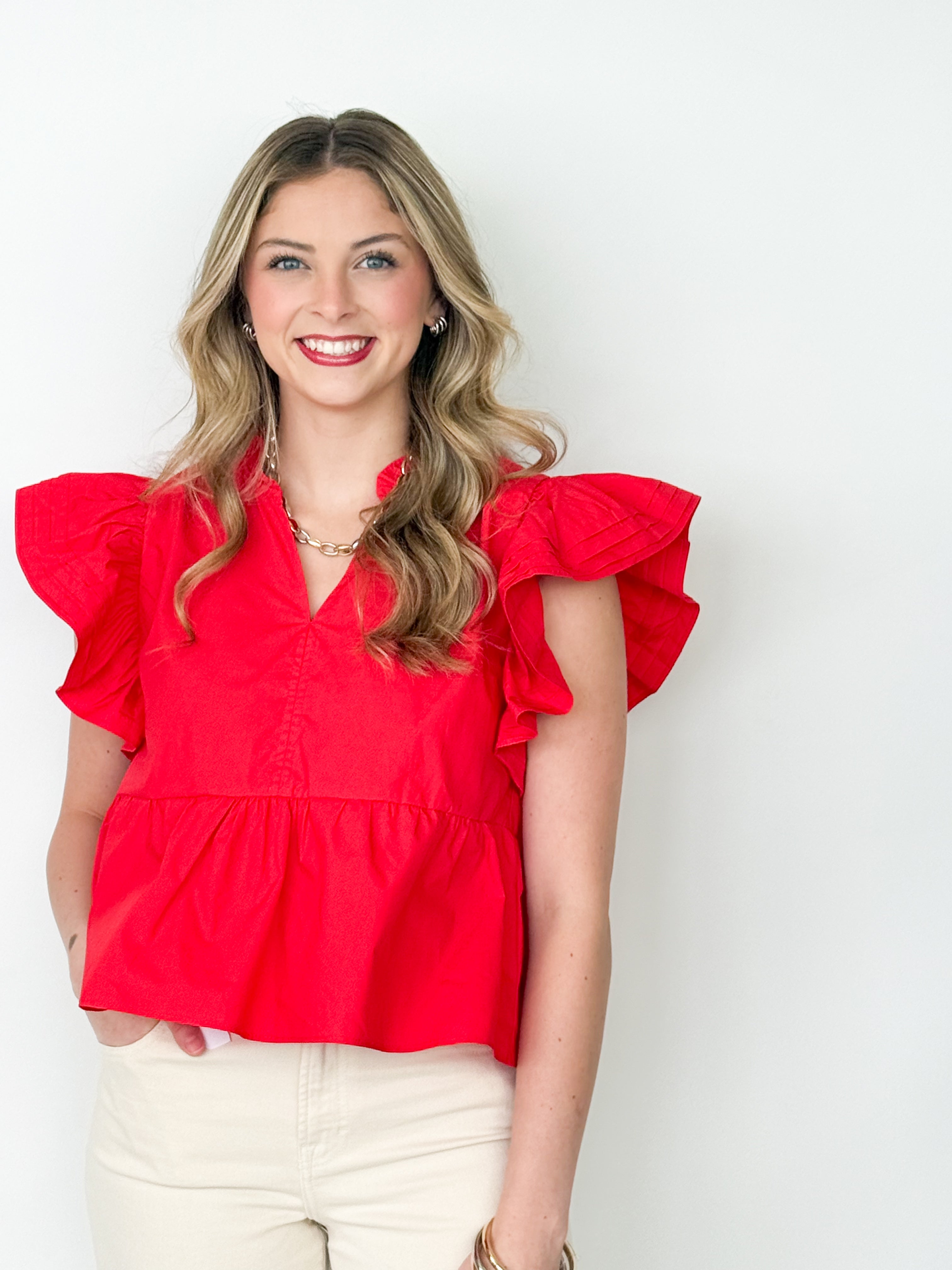 Parker - V Neck Ruffle Sleeve Top