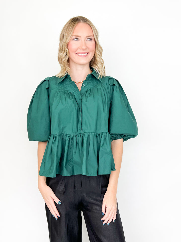 Poppy - Emerald Green Pleated Blouse
