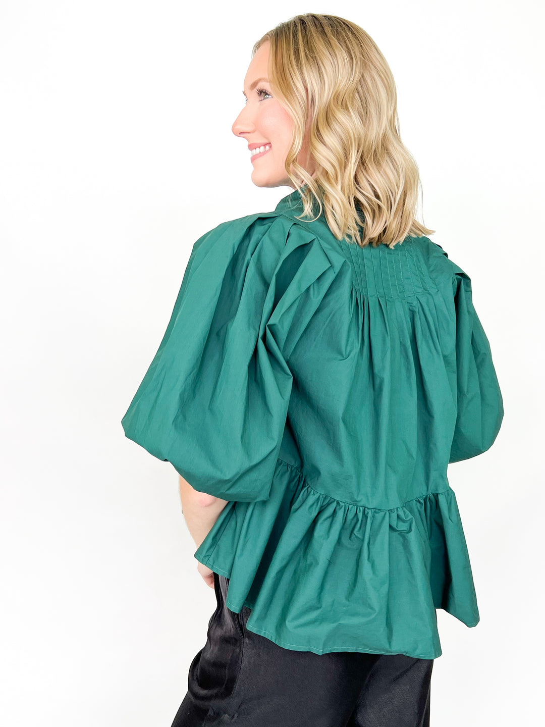 Poppy - Emerald Green Pleated Blouse
