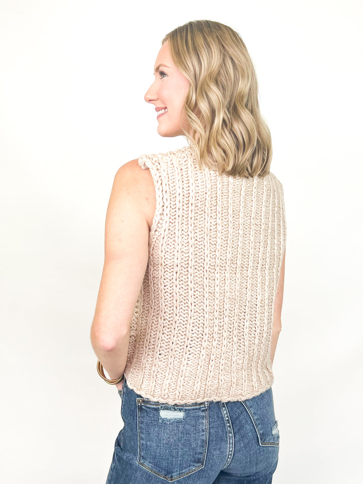 Makenzie - Front Tie Sweater Vest (Oatmeal)