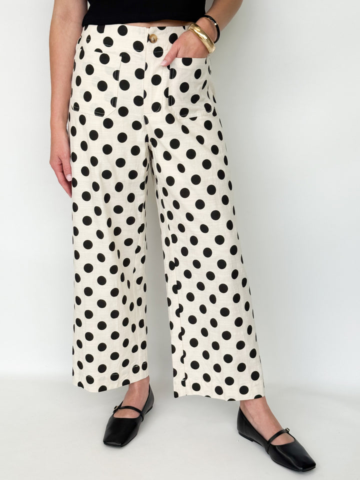 Vivian - Linen Polka Dot Pants (Black)