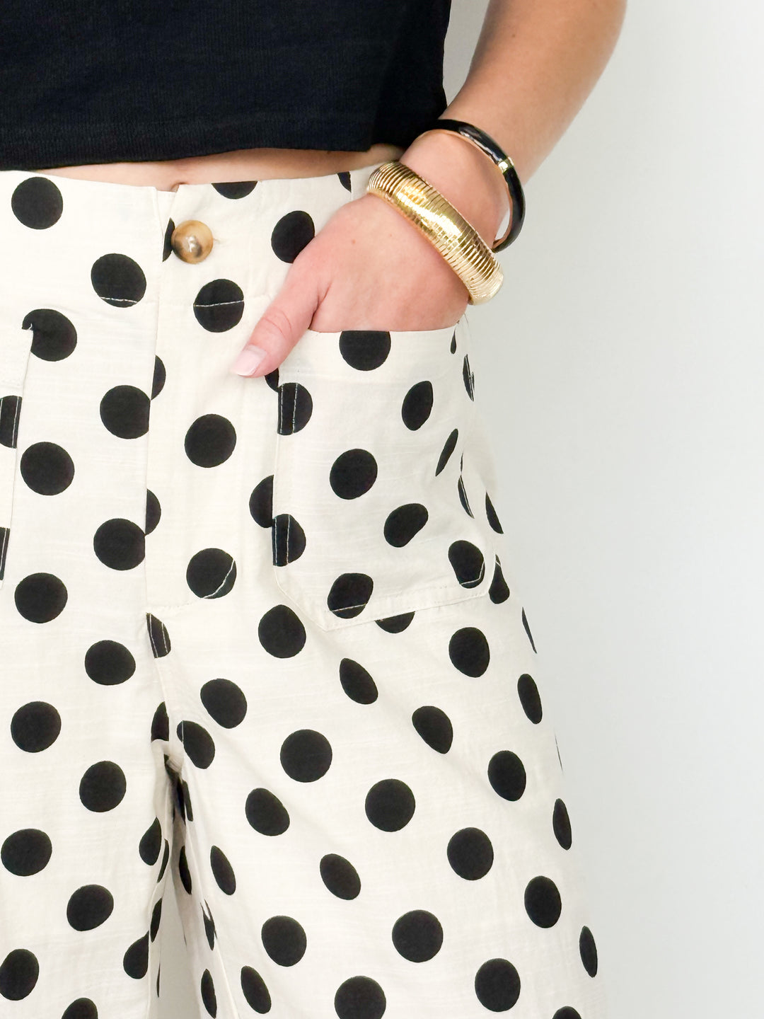 Vivian - Linen Polka Dot Pants (Black)