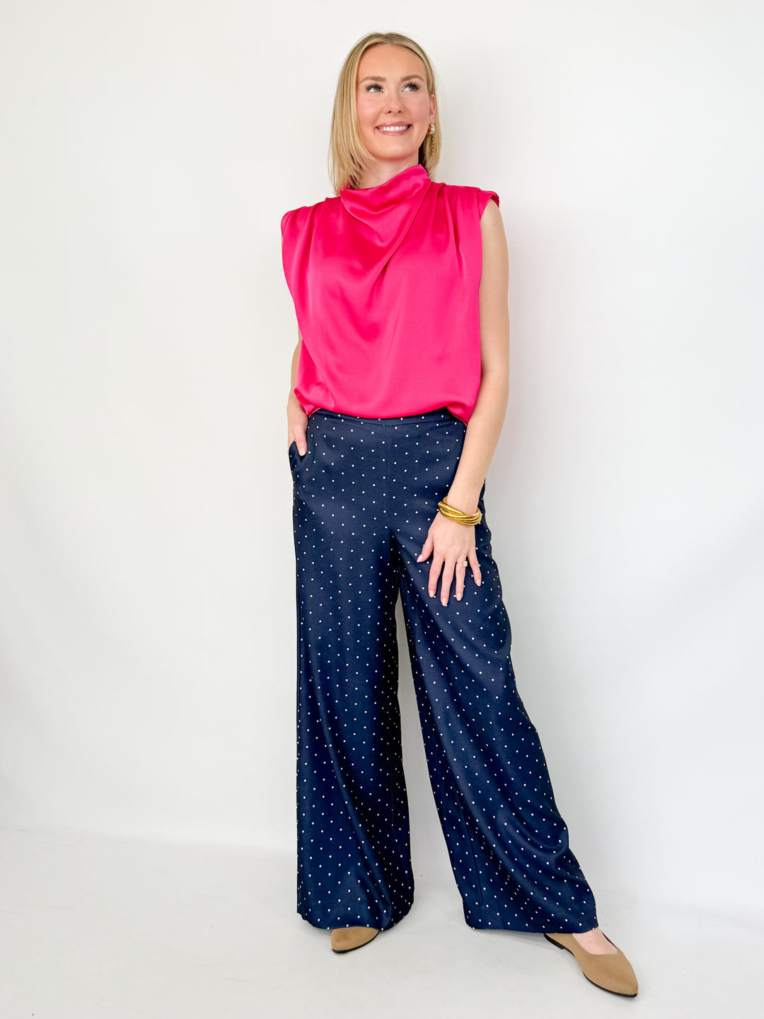 Farrah - Navy Polka Dot Pants