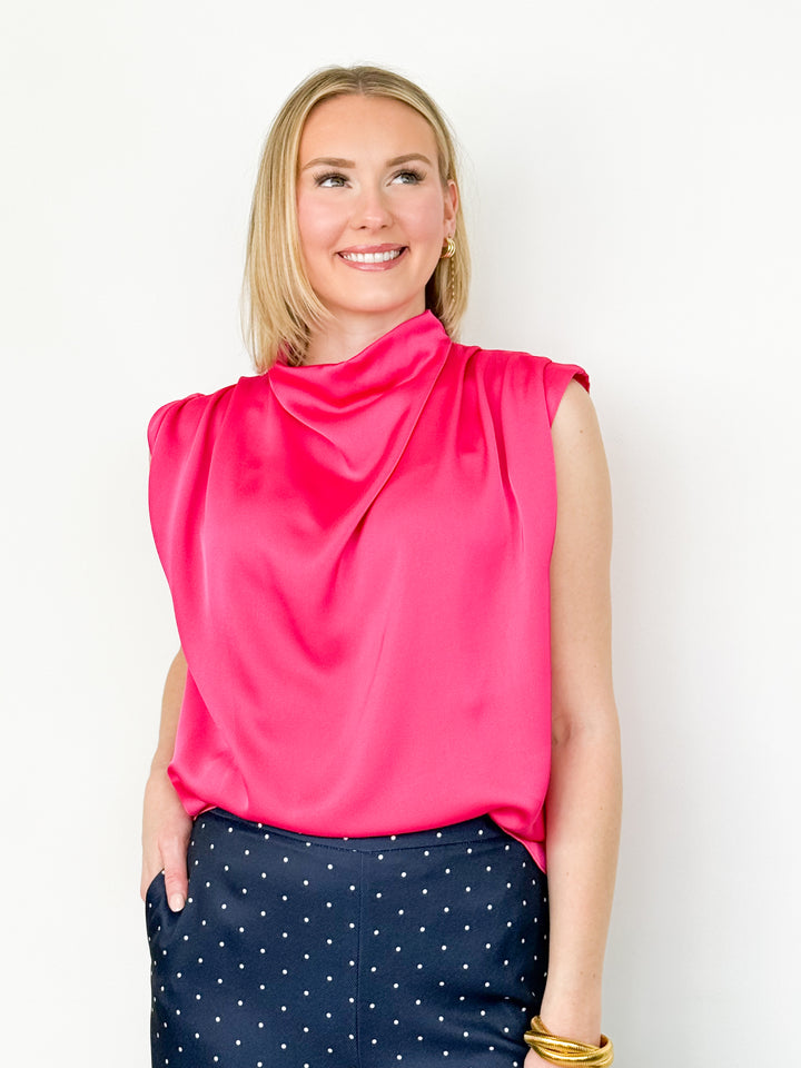 Gale - Cowl Neck Blouse (Hot Pink)