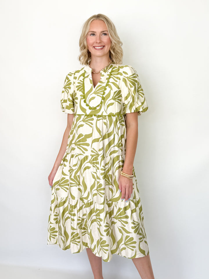 Rowan - Sage Green Printed Midi Dress