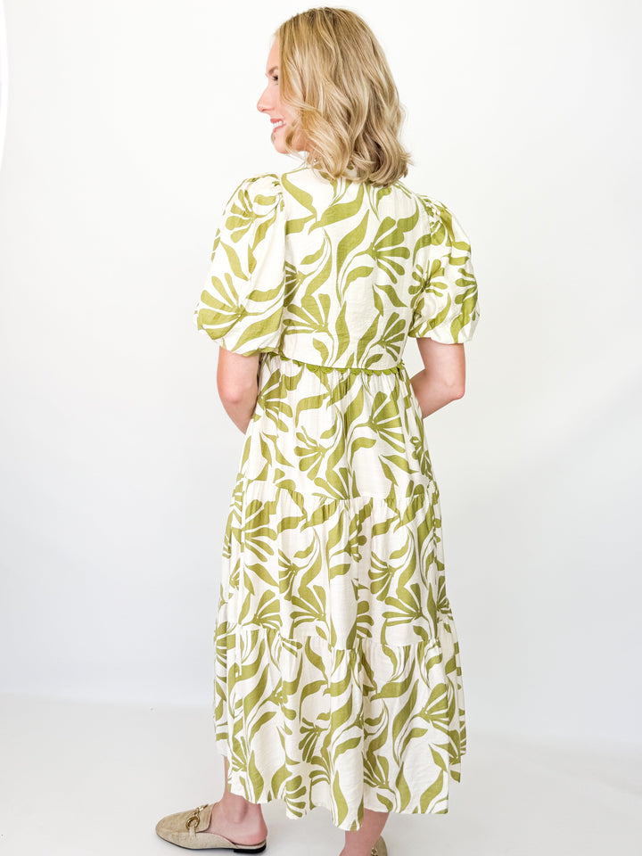 Rowan - Sage Green Printed Midi Dress