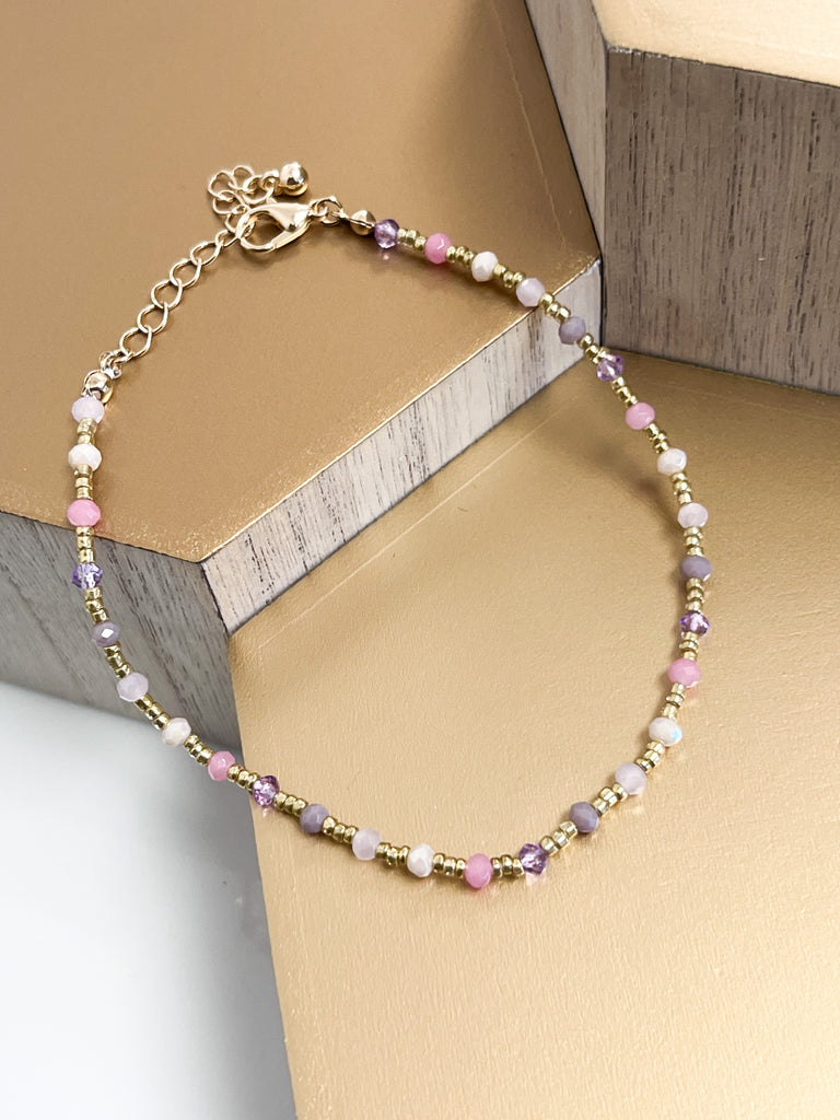 Olivia - Pink & Purple Beaded Anklet