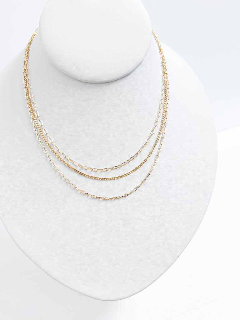 Maria - Triple Layered Link Necklace (Gold)
