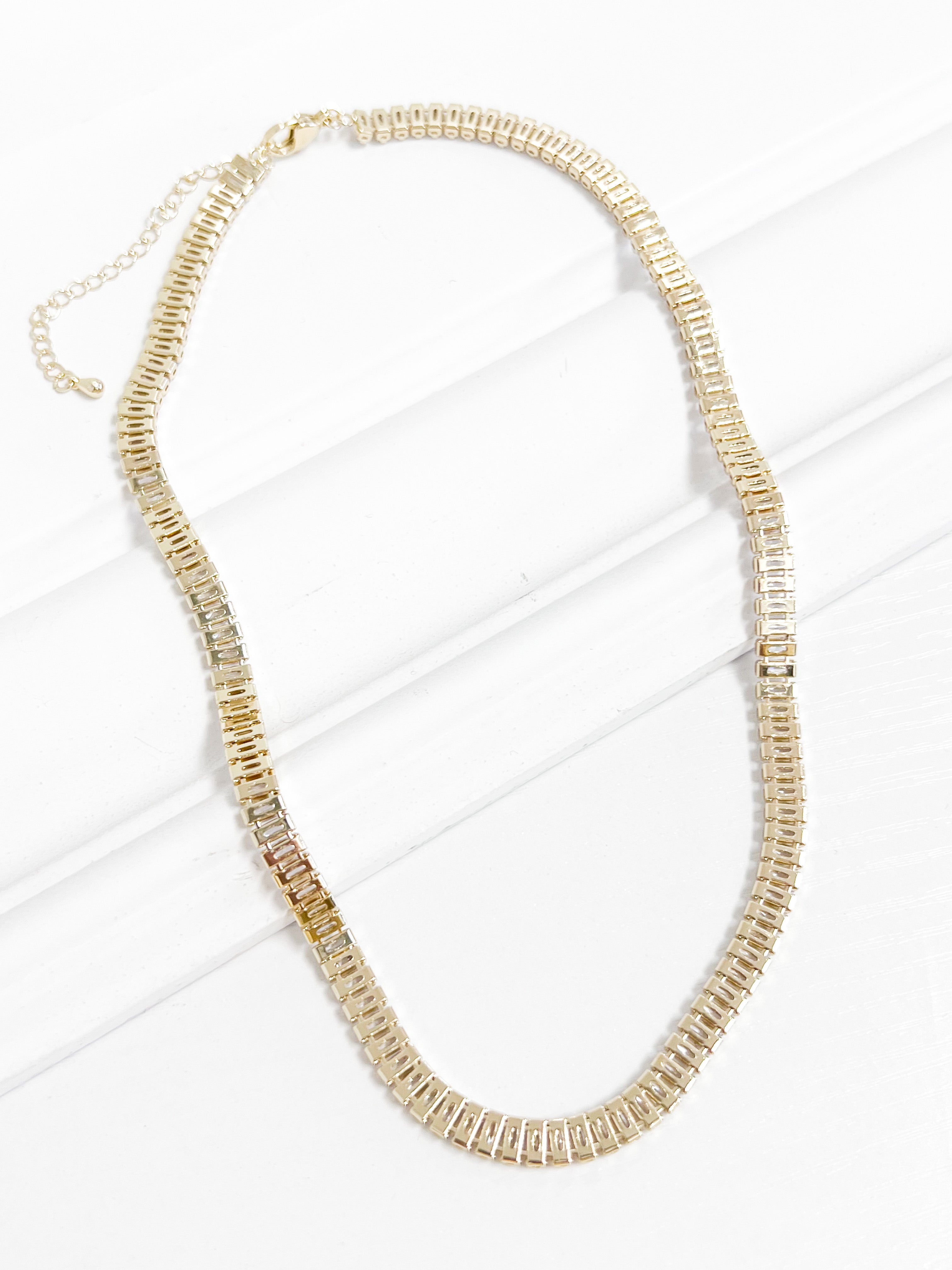 Elena - Baguette Gold Tennis Necklace