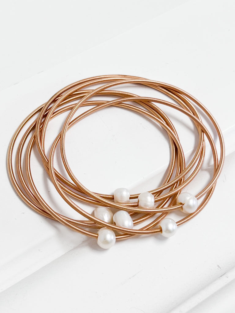 Wendy - Rose Gold Coiled Bracelet Set w/ Pearls