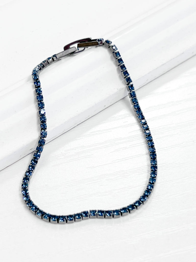 Juliana - Gunmetal Tennis Bracelet (Blue)