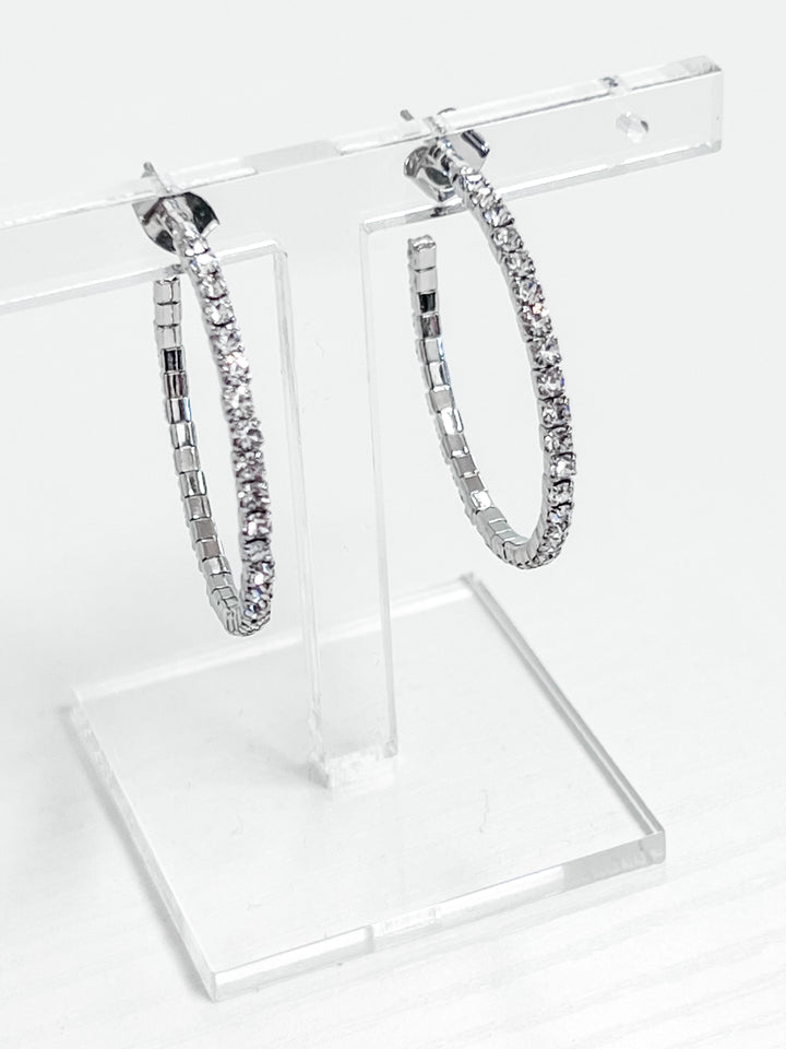 Viola - Rhinestone Hoop Earrings (Silver)